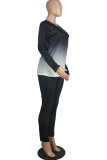 Black Fashion Casual Erwachsene Ma'am Solid Gradient Two Piece Suits Pencil Long Sleeve Two Pieces