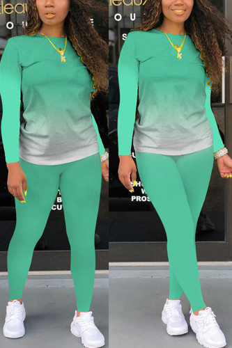 Светло-зеленый модный повседневный костюм из двух предметов для взрослых, мэм, с градиентом, карандаш, с длинным рукавом, из двух предметов