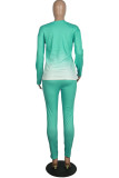 Dark green Fashion Casual adult Ma'am Solid Gradient Two Piece Suits pencil Long Sleeve Two Pieces