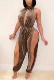 Bruna Sexiga Solid Bandage Slit Jumpsuits