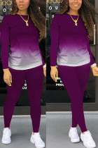 фиолетовый модный повседневный взрослый мэм однотонный градиентный костюм из двух предметов карандаш с длинным рукавом из двух предметов