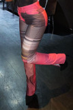 Розовые прямые брюки с модным принтом и разрезом
