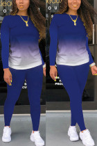 Синий модный повседневный взрослый мэм однотонный градиентный костюм из двух предметов карандаш с длинным рукавом из двух предметов