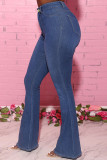 Babyblauer modischer Alltags-Jeansstoff für Erwachsene, solide Knöpfe, mittlere Taille, Boot-Cut-Denim