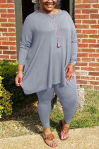 Gray Fashion Casual O Neck Long Sleeve Regular Sleeve Solid Plus Size Set