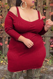 Röd sexig solid omslagen kjol Plus Size