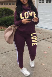 Army Green Fashion Casual Turtleneck Long Sleeve Regular Sleeve Letter Print Plus Size Set