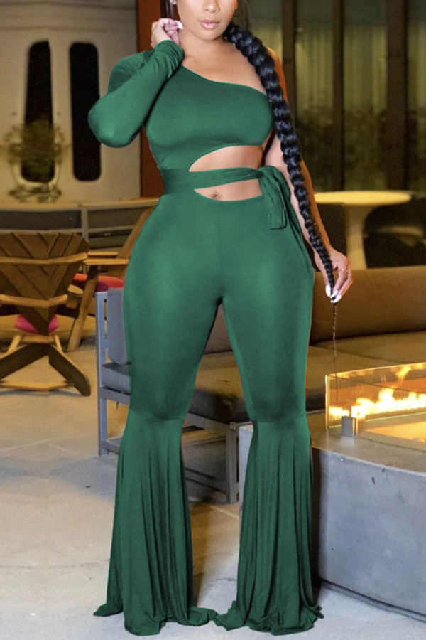 Светло-зеленый модный сексуальный однотонный комбинезон в стиле пэчворк с поясом на одно плечо