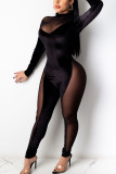 Zwarte sexy effen patchwork skinny jumpsuits met coltrui