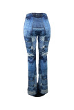 Blue Casual Print Skinny Bottoms