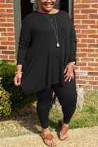 Black Fashion Casual O Neck Long Sleeve Regular Sleeve Solid Plus Size Set