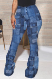 Blauwe casual skinny broek met print