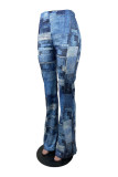Blue Casual Print Skinny Bottoms