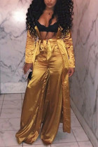Gold Fashion Casual Solid Cardigan Langarm Zweiteiler