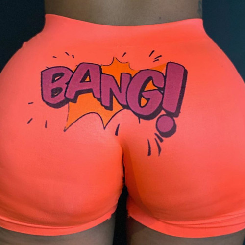 Short skinny basique à imprimé sportswear décontracté tangerine