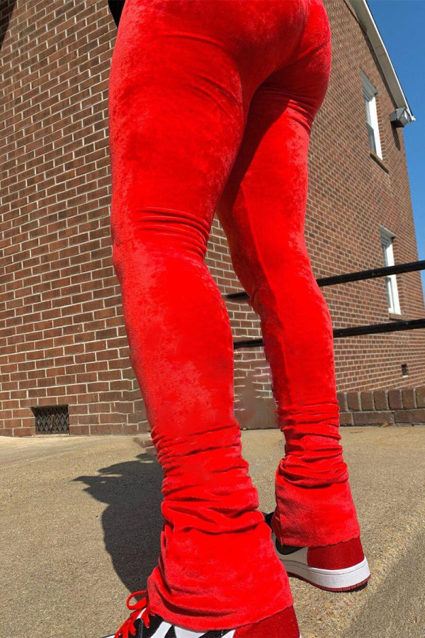 Pantalones pitillo con pliegues sólidos diarios rojos