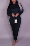 Черная мода Повседневная лоскутная однотонная лоскутная с круглым вырезом с длинным рукавом из двух частей