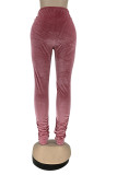 Pink Daily Solid Fold Skinny Bottoms