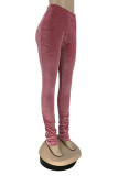Red Daily Solid Fold Skinny Bottoms