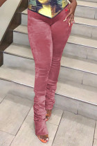 Pantalones ajustados con pliegues sólidos diarios rosados