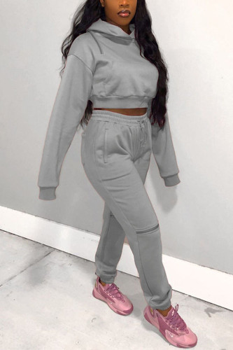 Grey Street Solid Hooded Collar Long Sleeve Two Pieces