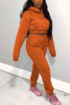 オレンジストリートソリッドフード付きカラー長袖ツーピース