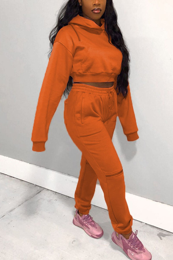 Orange Street Solid Hooded Collar Long Sleeve Two Pieces