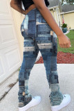 Blauwe mode casual standaard normale broek met print
