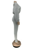 Grey Sportswear Solid Patchwork O Neck Long Sleeve Two Pieces