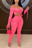 Pink Fashion Sexy adult Patchwork Solid Draped asymmetrical Two Piece Suits Regular Long Sleeve Two Pieces