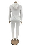 White Sportswear Solid Patchwork Hooded Collar Long Sleeve Two Pieces