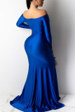 Синий Знаменитости Однотонные вечерние платья с V-образным вырезом Платья