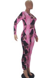 Pink Fashion Adult Living Print Broek V-hals Skinny Jumpsuits