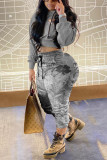 Blue Fashion Casual Print Two Pieces