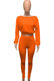 Orange Active Europe and America Street Solid Skinny Long Sleeve Two Pieces