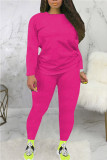 Gelb Mode Casual Solid Basic O Neck Plus Size Set