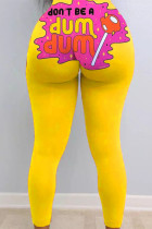 Gele sexy skinny broek met print