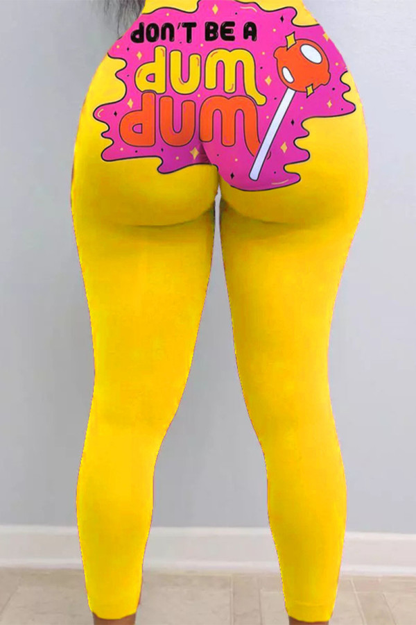Bas skinny jaune à imprimé sexy