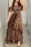 Леопардовый принт Сексуальный принт бабочки Асимметричные платья в стиле пэчворк с вырезом «бато»