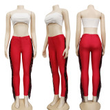 Calças skinny com borla sólida vermelha para roupas esportivas