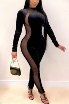 Black Sexy Solid O Neck Regular Jumpsuits