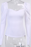 White British Style Solid Patchwork Square Collar Mid Waist Tops