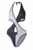 Zwart-witte crop top Effen bandage Patchwork rugloos Mode volwassen sexy badkleding uit één stuk