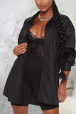Schwarze sexy bedruckte Patchwork-Kleider mit Umlegekragen
