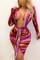 Фиолетовый сексуальный постепенный принт в стиле пэчворк, юбка-карандаш с V-образным вырезом, платья