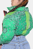 Vêtements d'extérieur cardigan à imprimé décontracté à la mode verte (impression par lots, impression irrégulière)