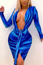 Синяя сексуальная юбка-карандаш с v-образным вырезом и принтом в стиле пэчворк с постепенным изменением цвета тай-дай