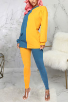 Yellow Sexy Solid Patchwork O Neck Long Sleeve Two Pieces