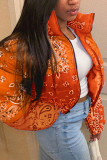 Vêtements d'extérieur de cardigan à imprimé décontracté à la mode orange （Impression par lots ， Impression irrégulière）