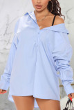 Babyblaue, sexy bedruckte Patchwork-Kleider mit Umlegekragen